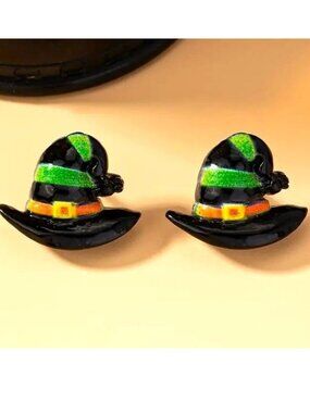 Witch Hat Earrings Enamel Halloween Costume Fun Whimsical Scary Stylish Wicked